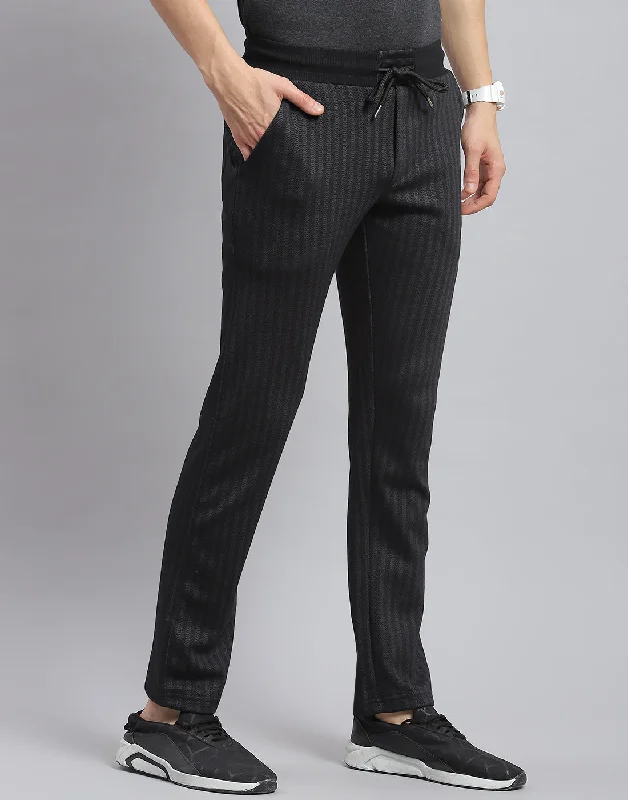 Men Black Stripe Regular Fit Lower