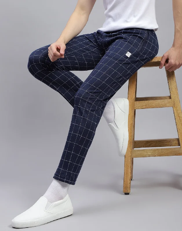 Men Blue Check Regular Fit Lower