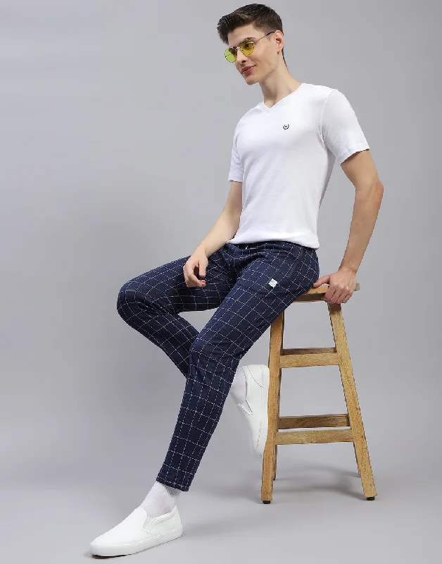 Men Blue Check Regular Fit Lower