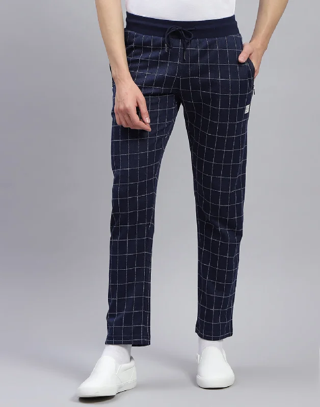 Men Blue Check Regular Fit Lower