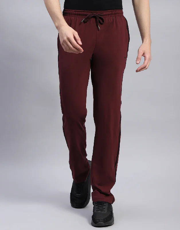 Men Maroon Solid Regular Fit Lower