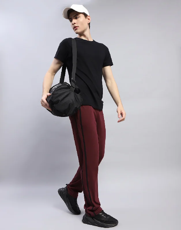 Men Maroon Solid Regular Fit Lower