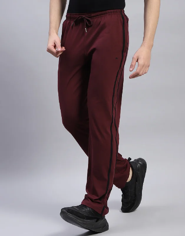 Men Maroon Solid Regular Fit Lower