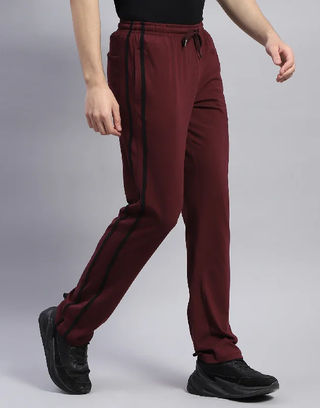 Men Maroon Solid Regular Fit Lower