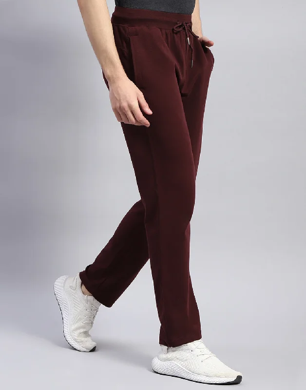 Men Maroon Solid Regular Fit Lower