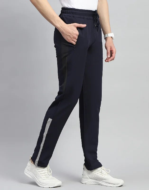 Men Navy Blue Plain Regular Fit Lower