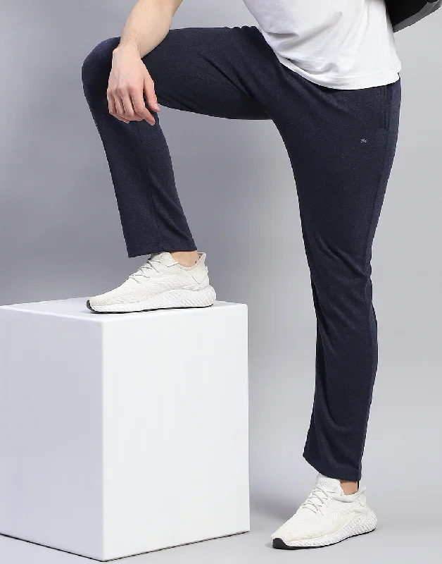 Men Navy Blue Solid Regular Fit Lower