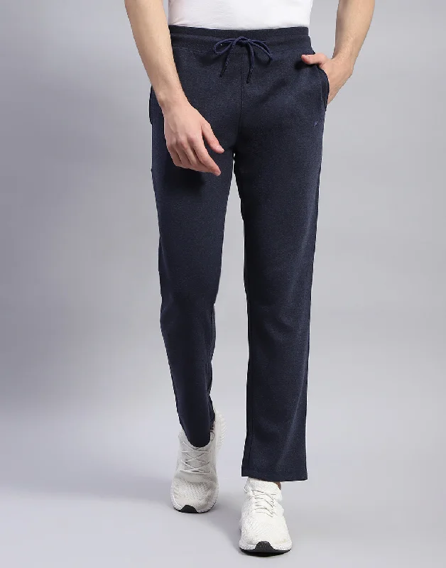 Men Navy Blue Solid Regular Fit Lower