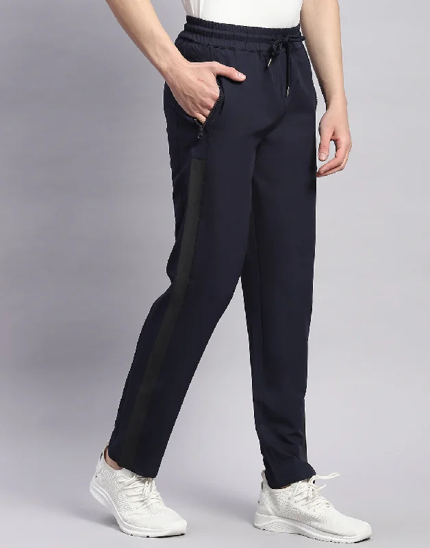 Men Navy Blue Solid Regular Fit Lower