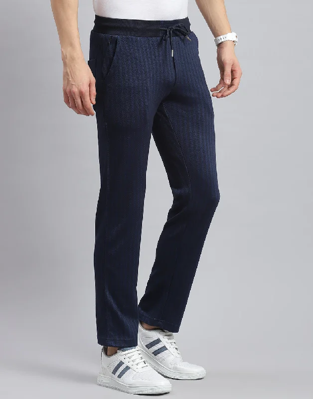 Men Navy Blue Stripe Regular Fit Lower