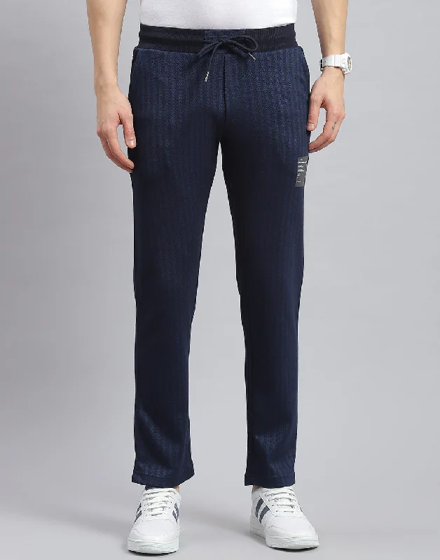 Men Navy Blue Stripe Regular Fit Lower