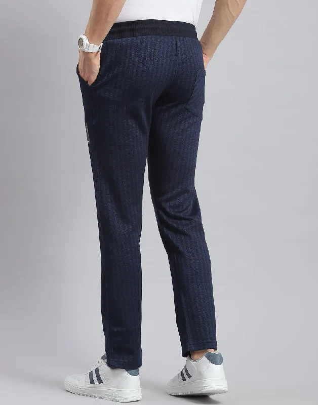 Men Navy Blue Stripe Regular Fit Lower