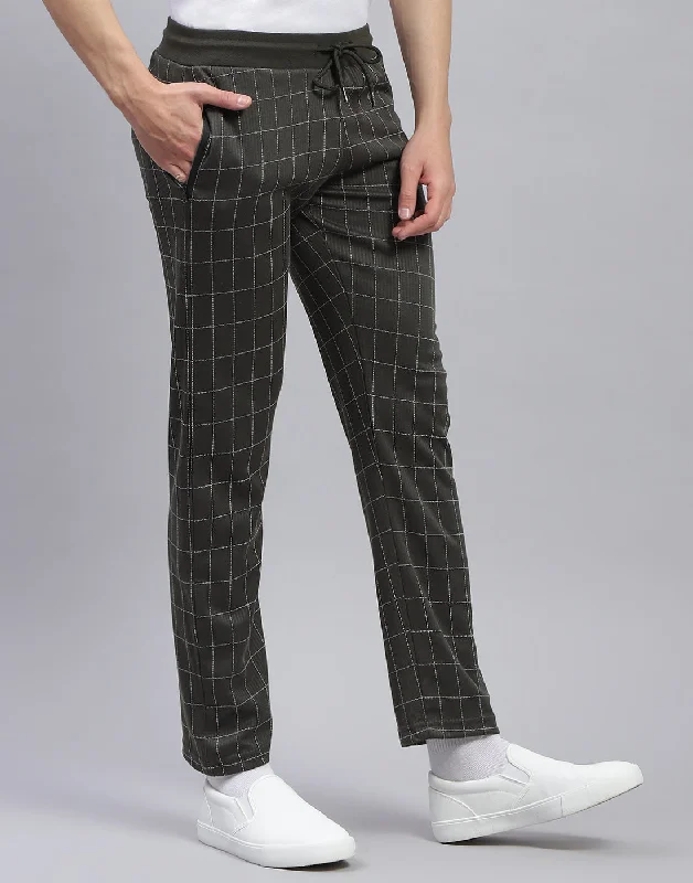 Men Olive Check Regular Fit Lower