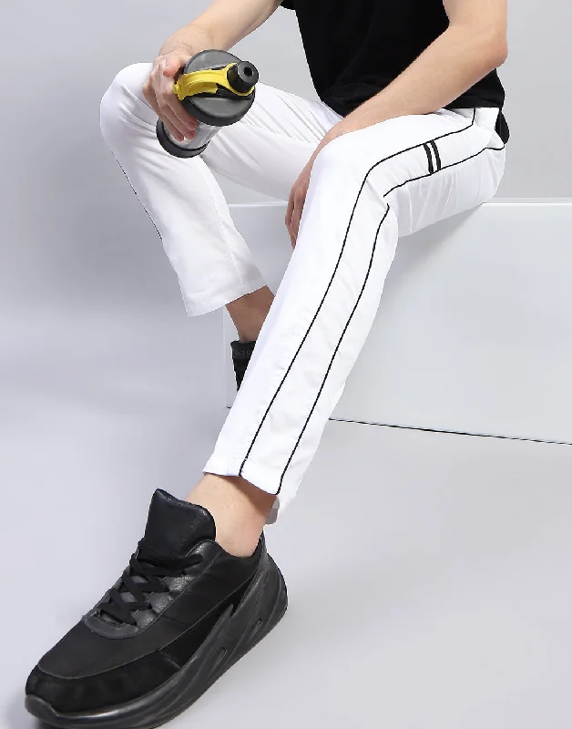 Men White Solid Regular Fit Lower