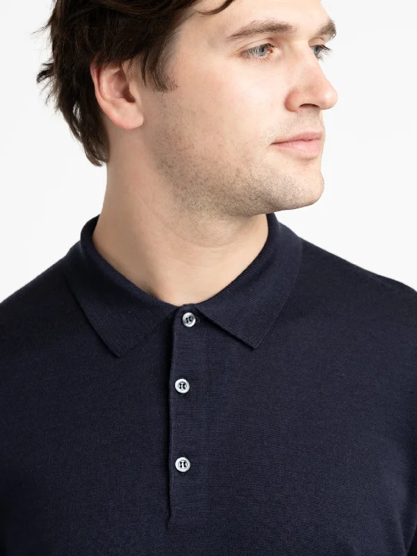 Midnight Cotswold Extra-Fine Merino Wool Polo Shirt