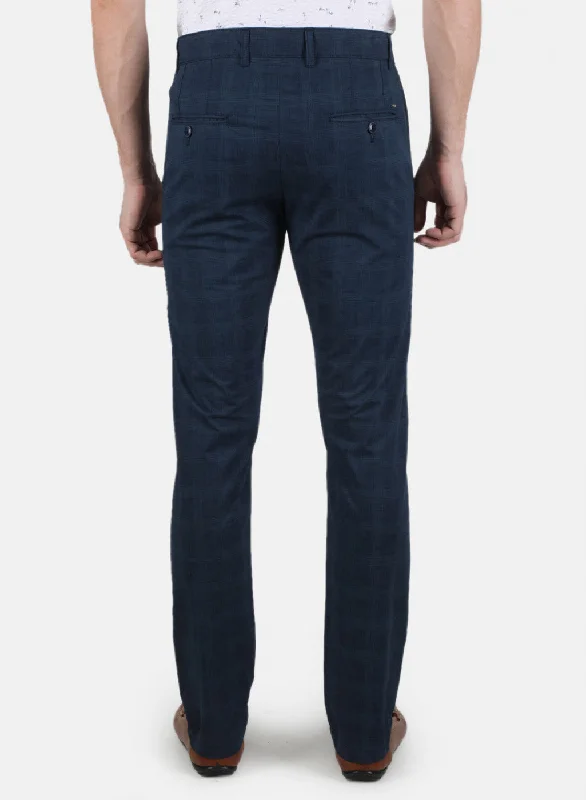 Men Navy Blue Smart Fit Trouser