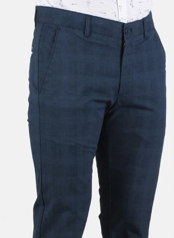 Men Navy Blue Smart Fit Trouser