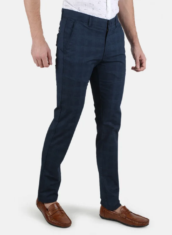 Men Navy Blue Smart Fit Trouser