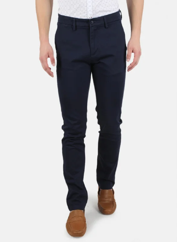 Men Navy Blue Smart Fit Trouser