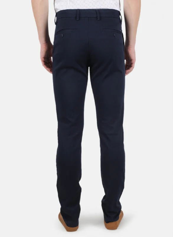 Men Navy Blue Smart Fit Trouser