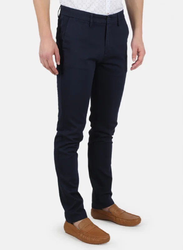 Men Navy Blue Smart Fit Trouser