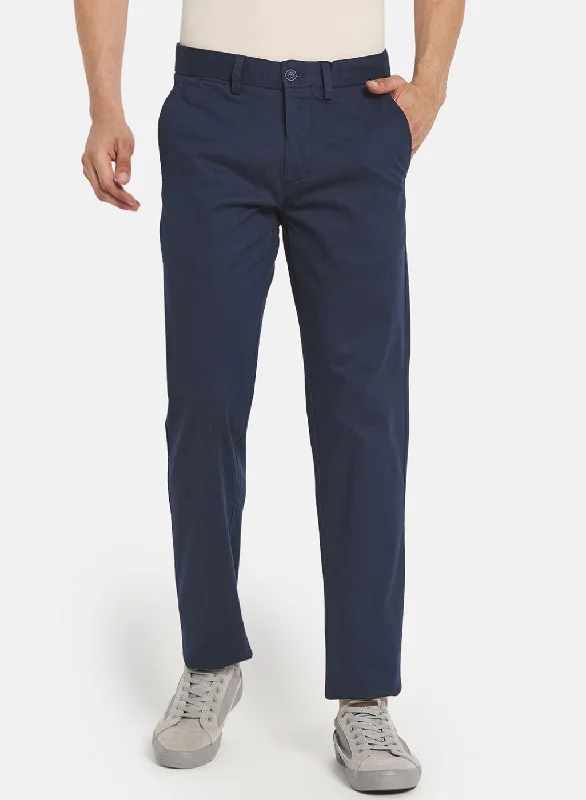 Men Navy Blue Smart Fit Trouser