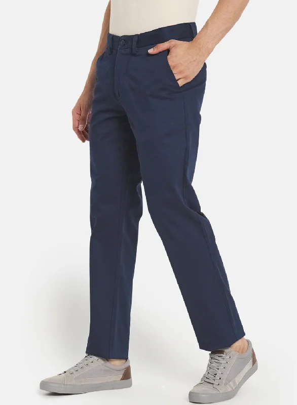 Men Navy Blue Smart Fit Trouser