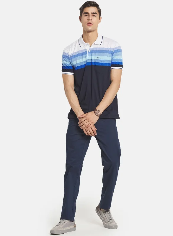 Men Navy Blue Smart Fit Trouser