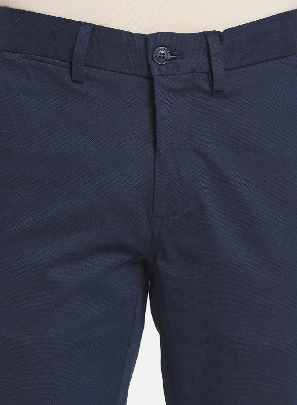 Men Navy Blue Smart Fit Trouser