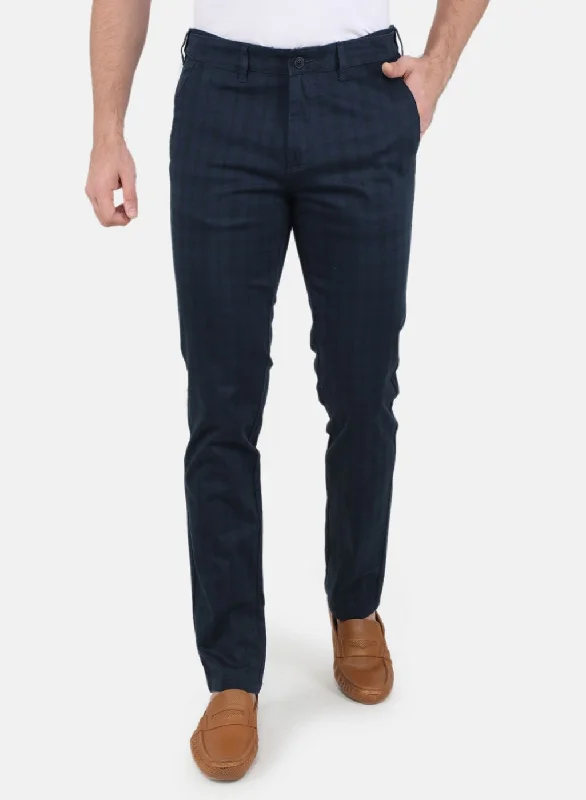 Men Navy Blue Smart Fit Trouser