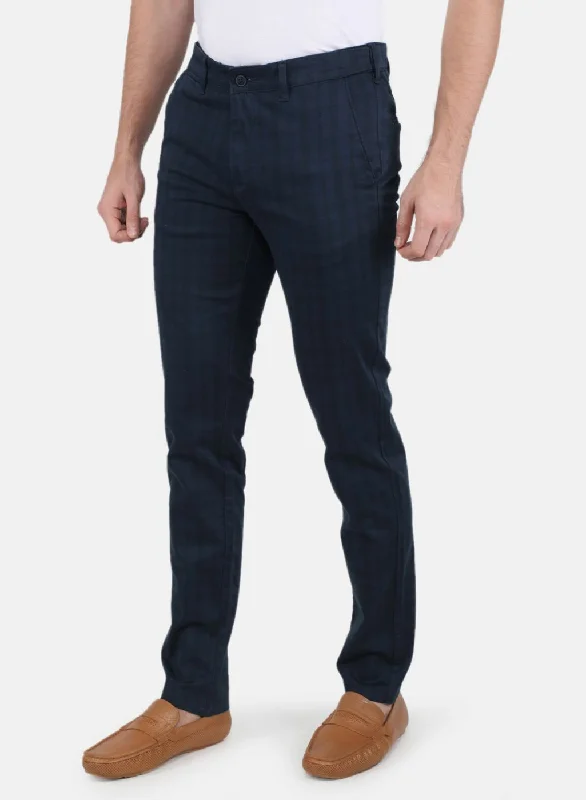 Men Navy Blue Smart Fit Trouser