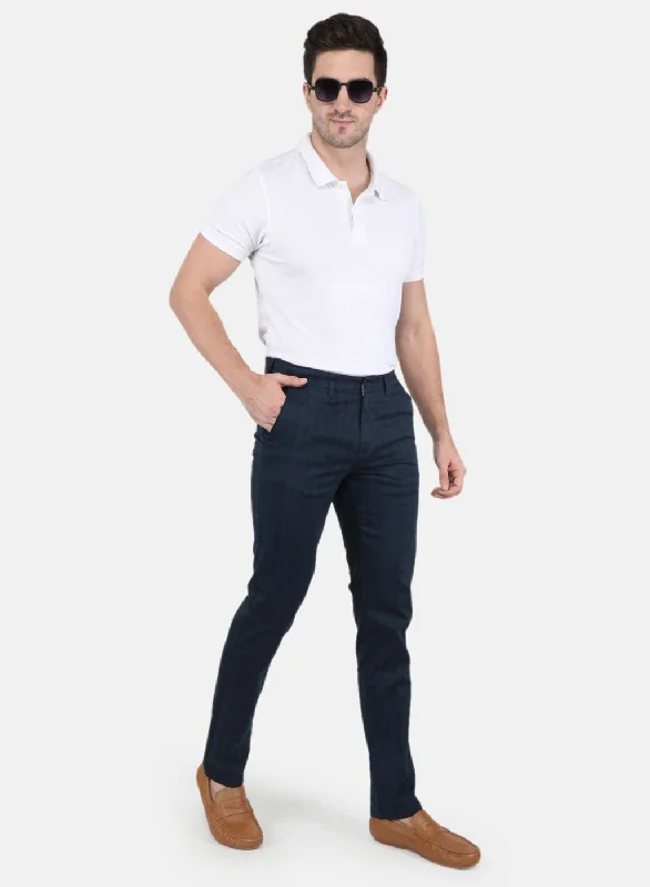 Men Navy Blue Smart Fit Trouser