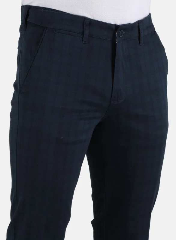 Men Navy Blue Smart Fit Trouser