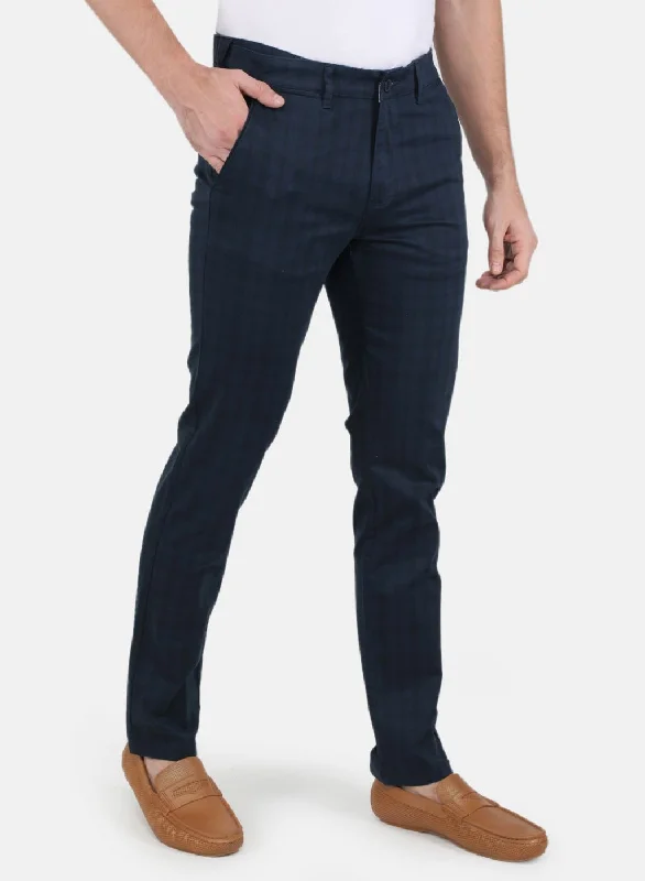 Men Navy Blue Smart Fit Trouser