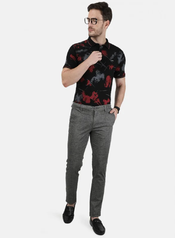 Mens Grey Printed Trousers