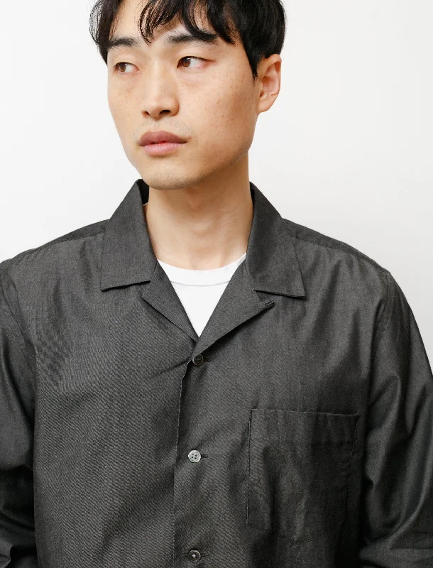 Supima Cotton Denim Open Collar Shirt Black