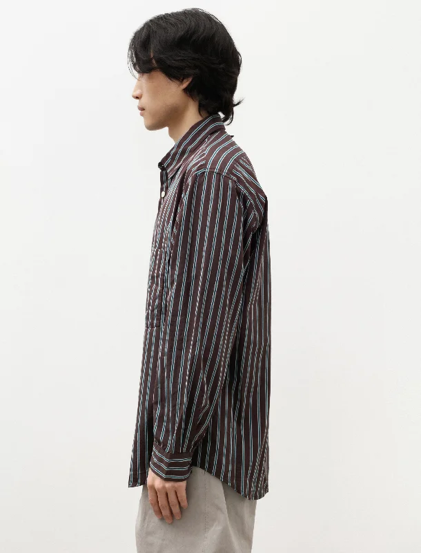 Classic Soft Shirt Italian Poplin Brown Green Stripe