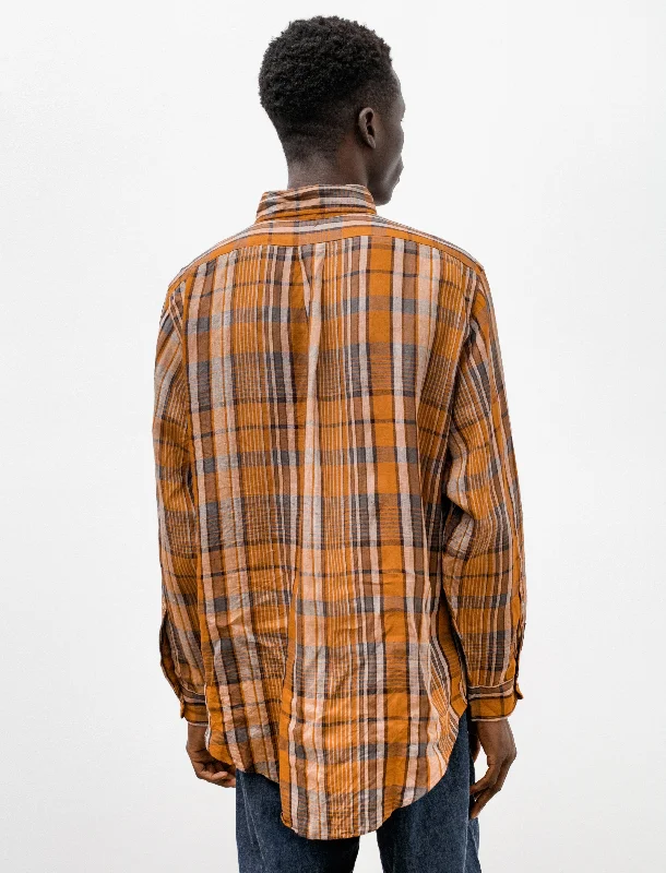 Linen Button Down Safari Shirt Orange Check