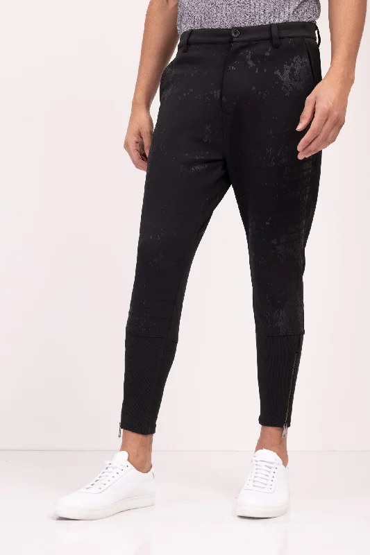 Stretch Patterned Track Pants - Black