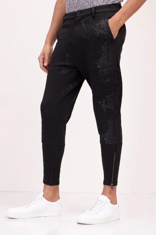 Stretch Patterned Track Pants - Black