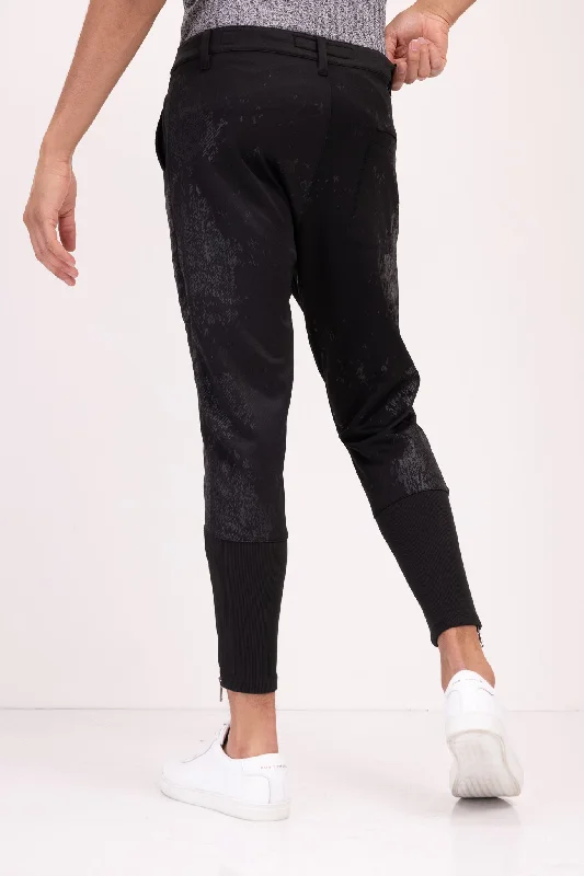 Stretch Patterned Track Pants - Black