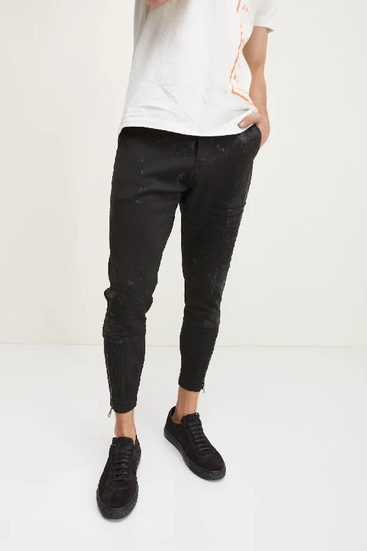 Stretch Patterned Track Pants - Black