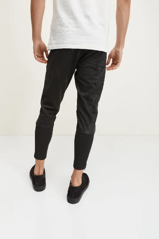 Stretch Patterned Track Pants - Black