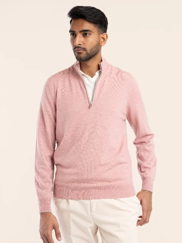 Pink Cashmere Quarter Zip Sweater