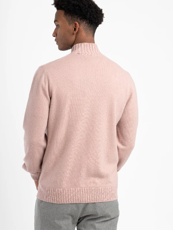 Pink Half-Zip Felted Cashmere Crewneck