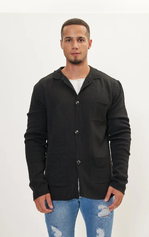 The Classic -Button Knit Jacket - Black