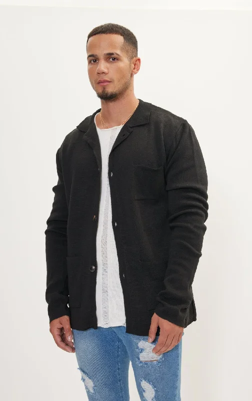 The Classic -Button Knit Jacket - Black