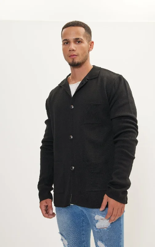 The Classic -Button Knit Jacket - Black