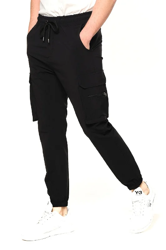 Side Zip-Pocket Track Pants - Black