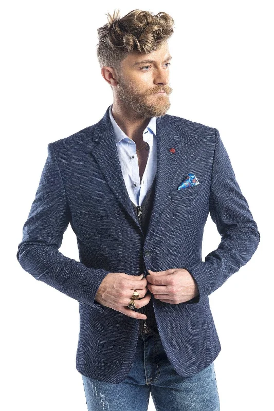 SLIM FIT NOTCH LAPEL DOTTED SPORT COAT - NAVY